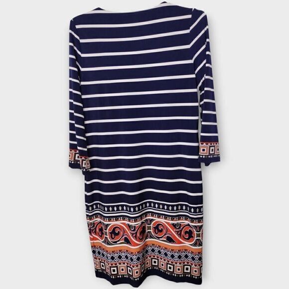 Madison Leigh Womens Dress Sz 8 Long Sleeves Navy Striped Jersey Square Neck - Picture 2 of 11